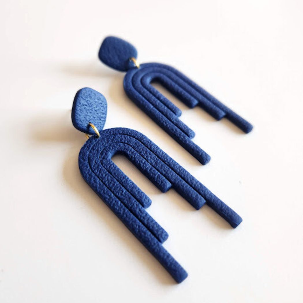 Blue Dangle Polymer Clay Earrings - The Angelica