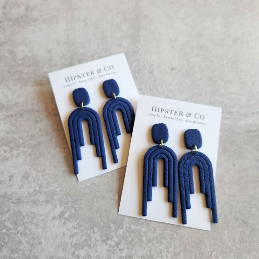 Blue Dangle Polymer Clay Earrings - The Angelica