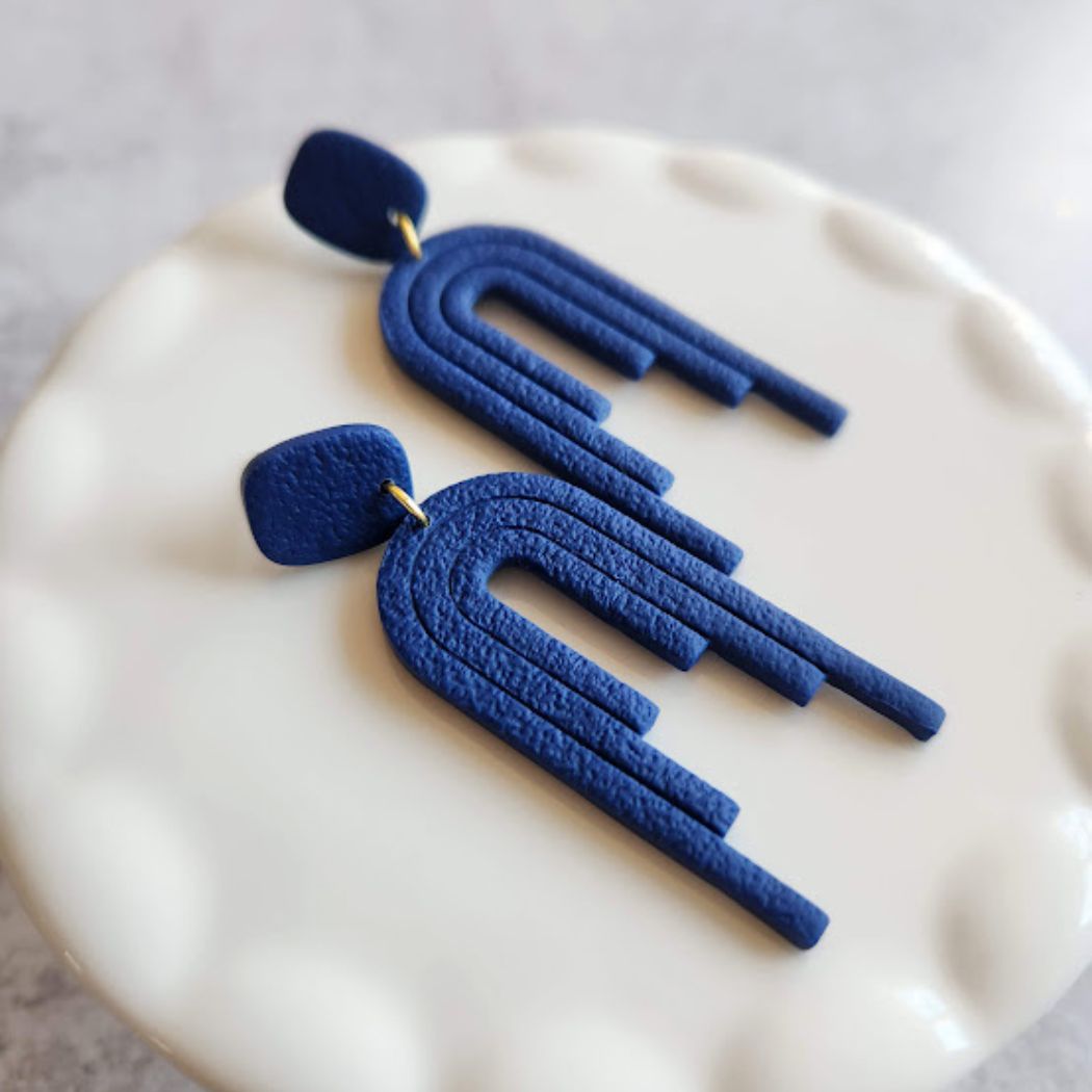 Blue Dangle Polymer Clay Earrings - The Angelica