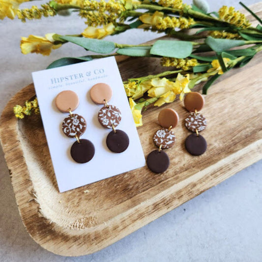 Copper and Brown Geometric Dangle Earring - The Pierre