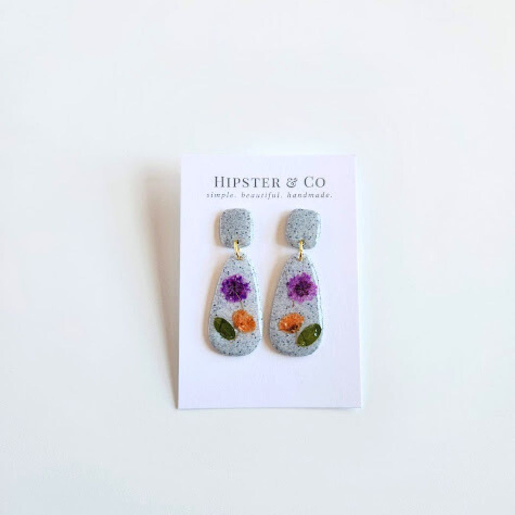 Teardrop Floral Polymer Clay Earrings