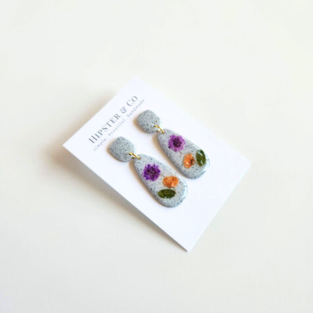 Teardrop Floral Polymer Clay Earrings