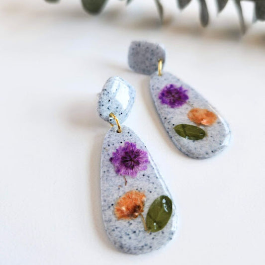 Teardrop Floral Polymer Clay Earrings