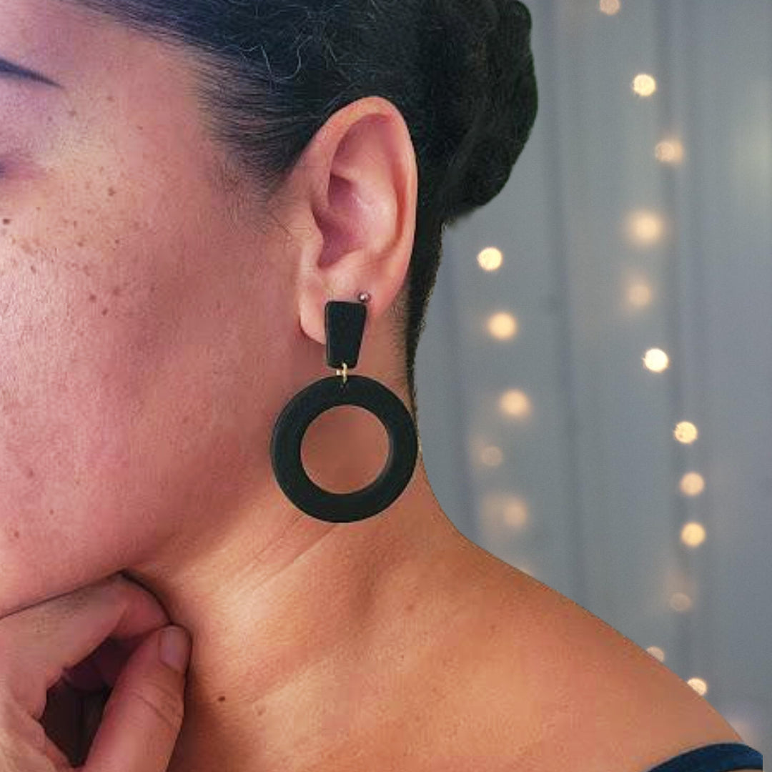 Pink Geometric Polymer Clay Dangle Earrings