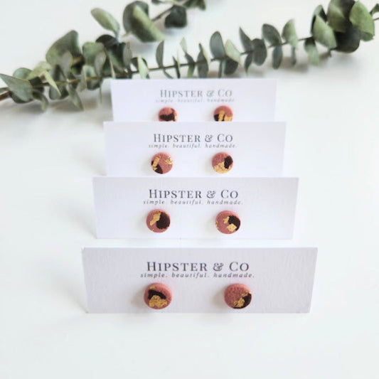 Pink and Brown Mini Round Stud Earrings