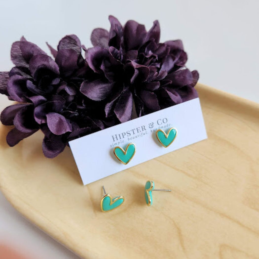 Aqua Polymer Clay and Brass Stud Earrings