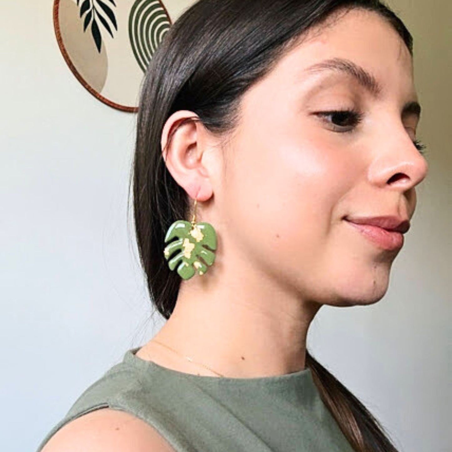 Purple and Gold Monstera Leaf Earrings