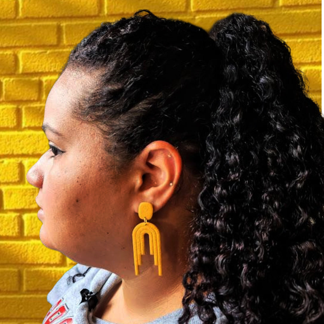 Brown and Gold Polymer Clay Dangle Earrings