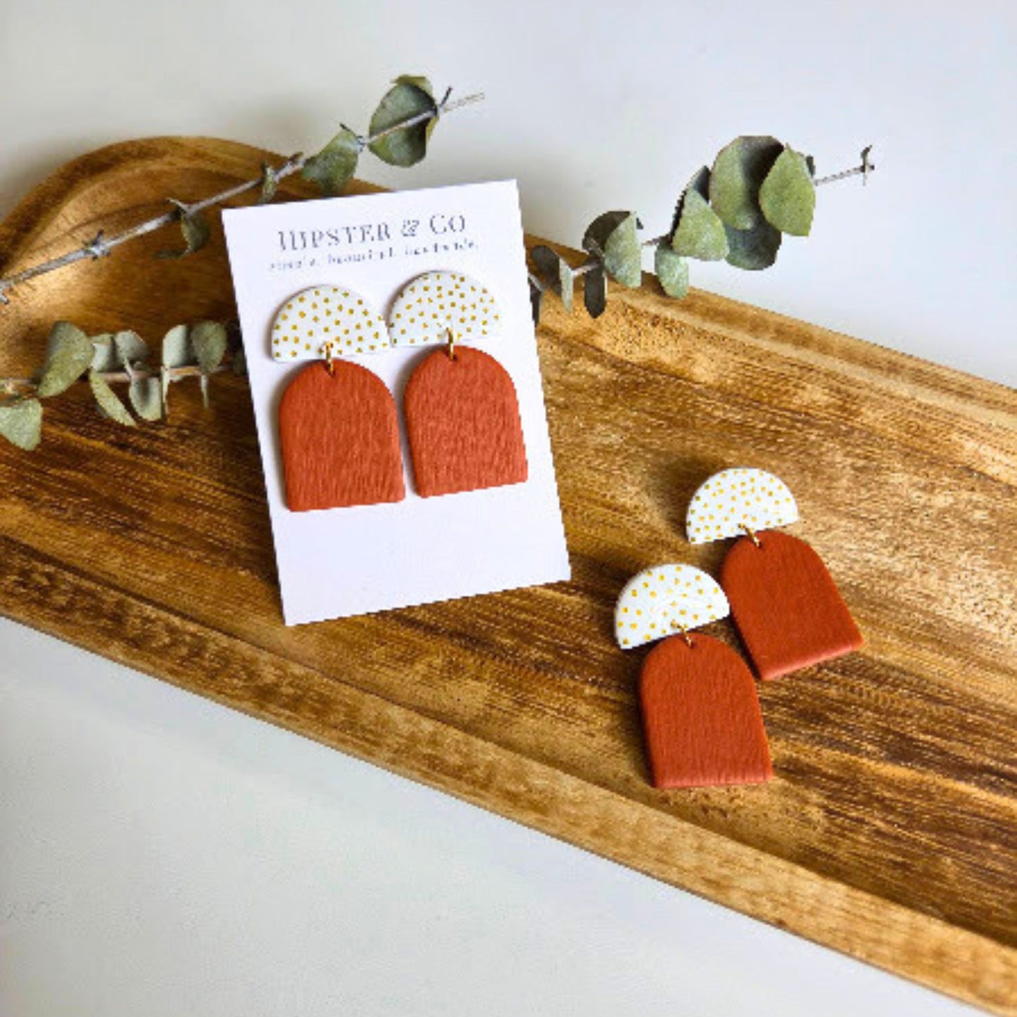 Orange and White Geometric Arch Earrings