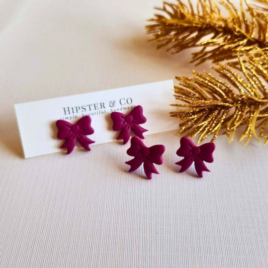 Fuchsia Bow Polymer Clay Stud Earrings