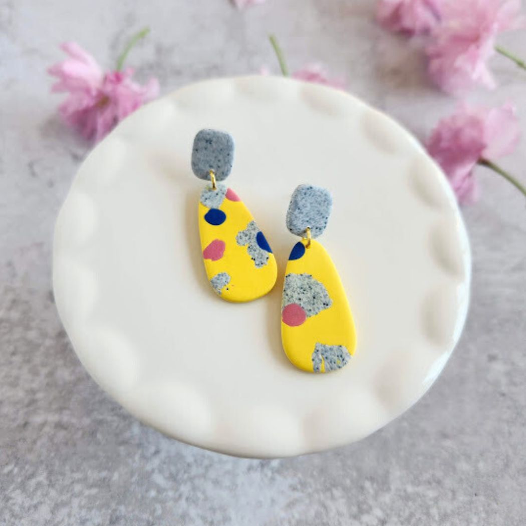 Yellow and Gray Drop Dangle Earrings