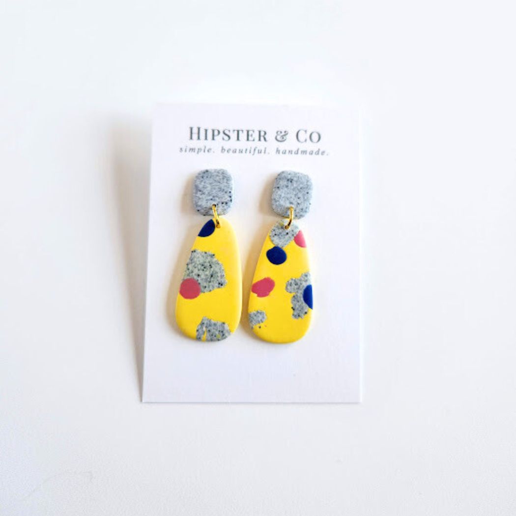 Yellow and Gray Drop Dangle Earrings