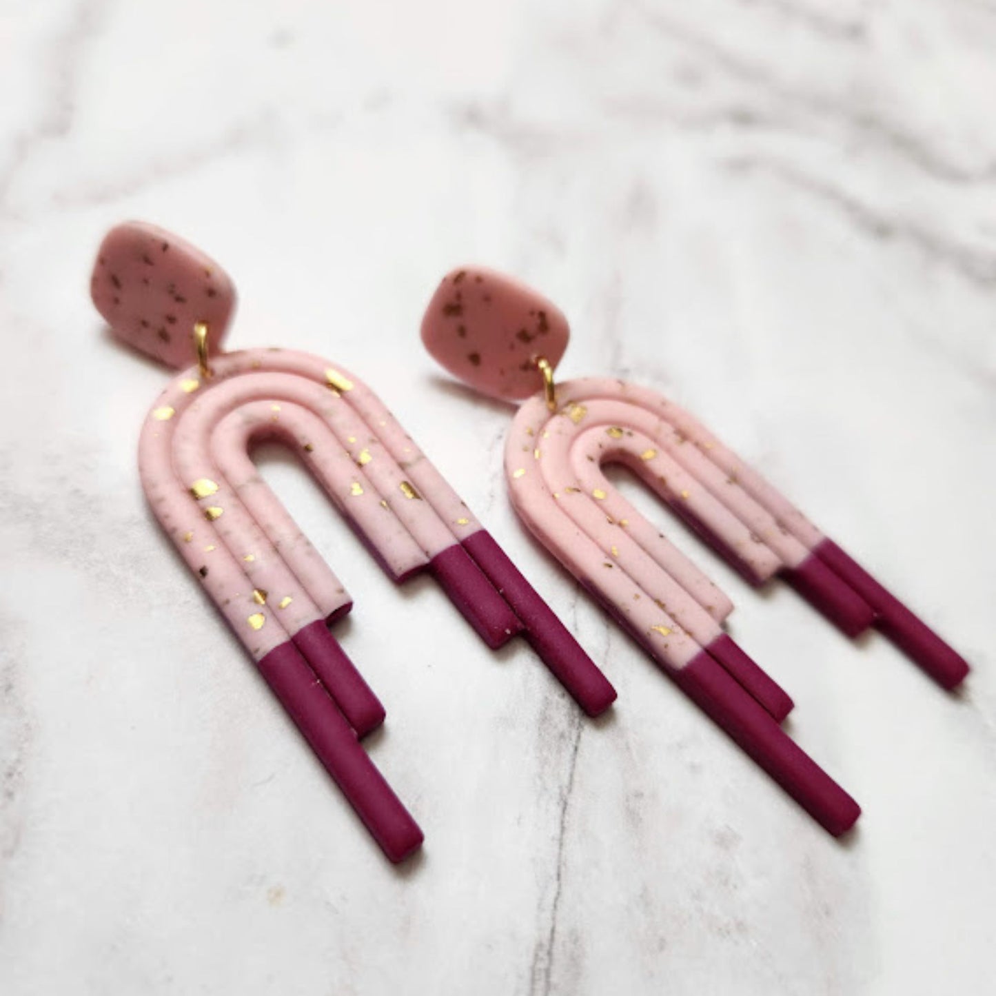 Pink, Fuchsia, and Gold Polymer Clay Dangle Earrings