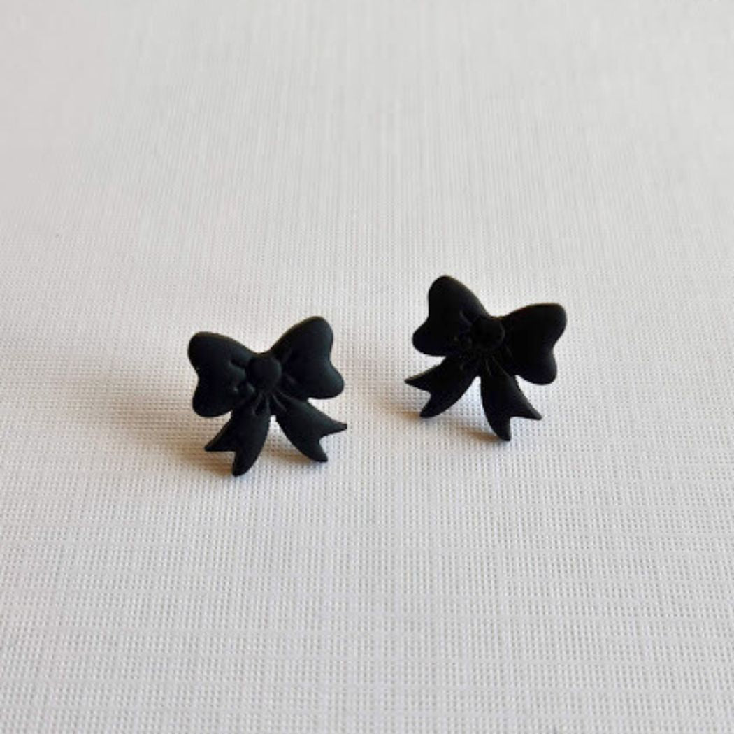 Black Bow Polymer Clay Stud Earrings