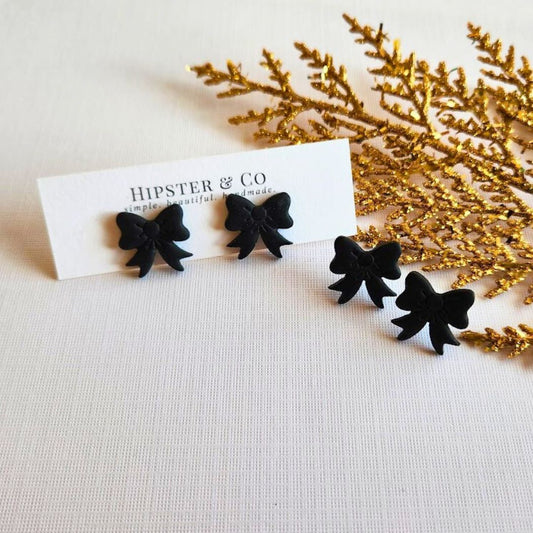 Black Bow Polymer Clay Stud Earrings