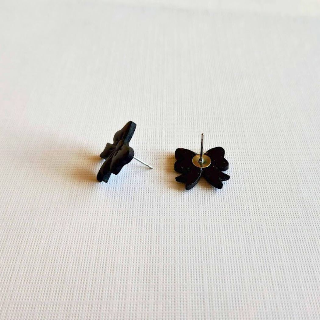 Black Bow Polymer Clay Stud Earrings
