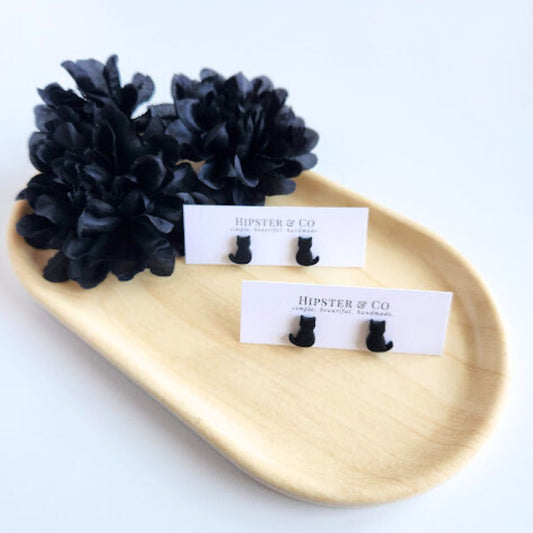 Black Cat Polymer Clay Stud Earrings