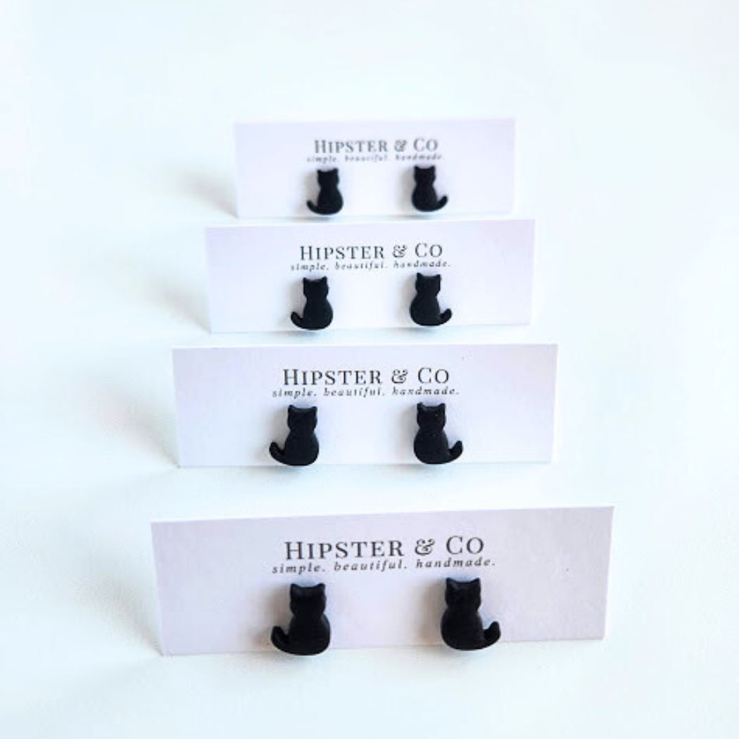 Black Cat Polymer Clay Stud Earrings