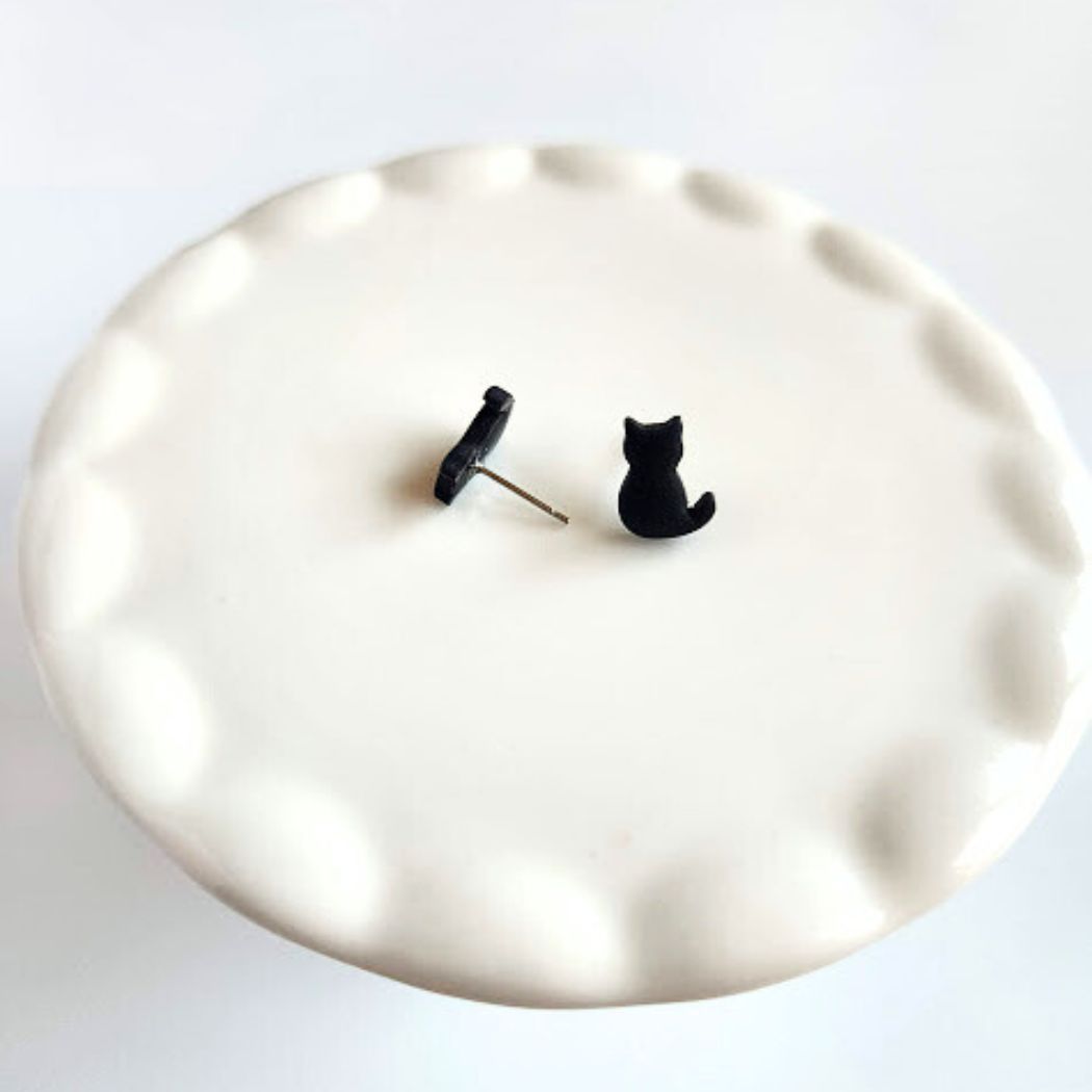 Black Cat Polymer Clay Stud Earrings