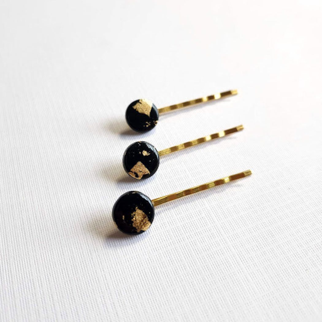 Black and Gold Hair Pin Set - Decorative Hair Accessory