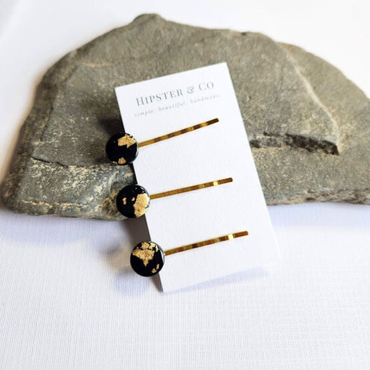Black and Gold Hair Pin Set - Decorative Hair Accessory