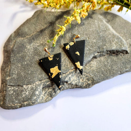 Black and Gold Triangle Polymer Clay Earrings