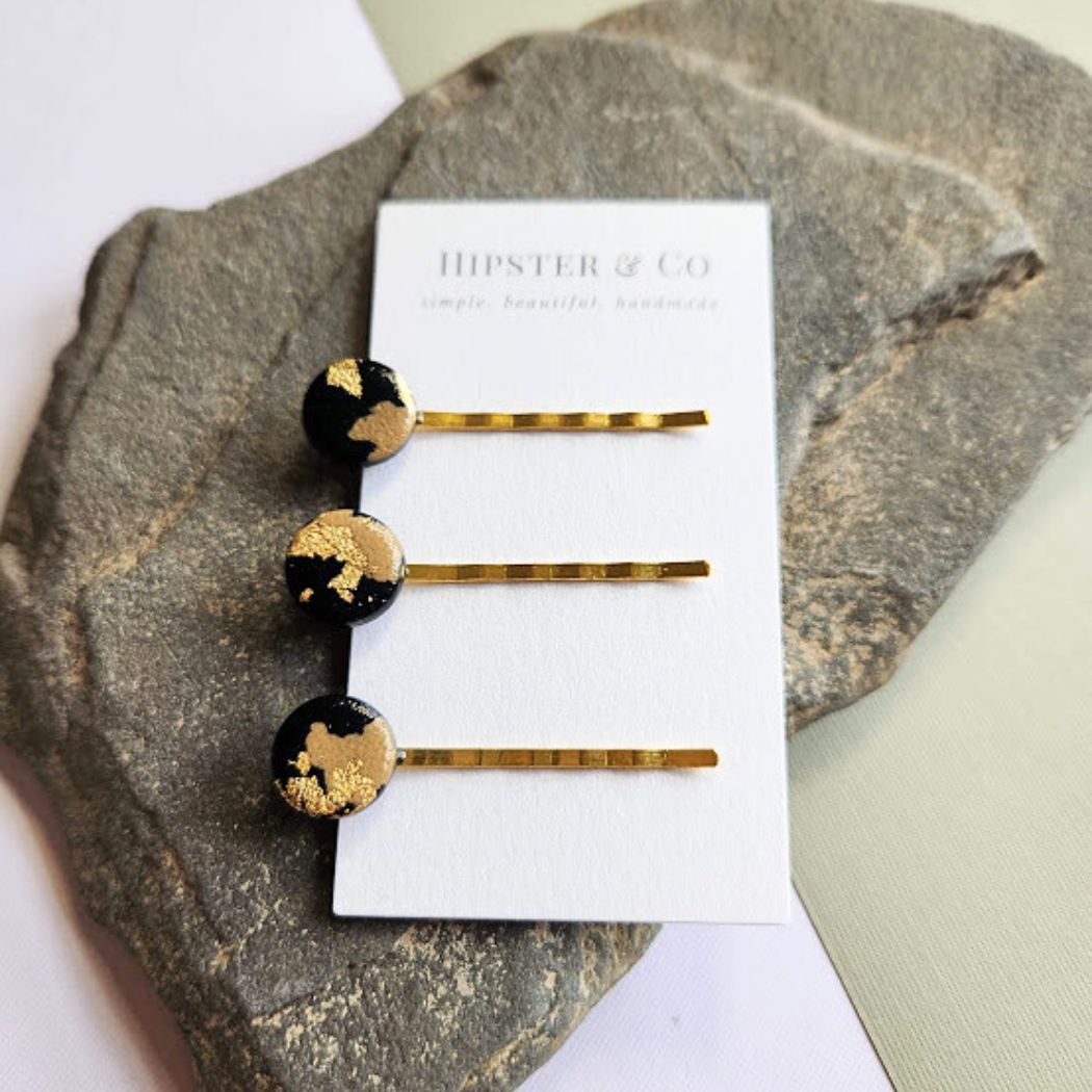 Black, Gold, and Brown Hair Pin Set - Decorative Hair Accessory