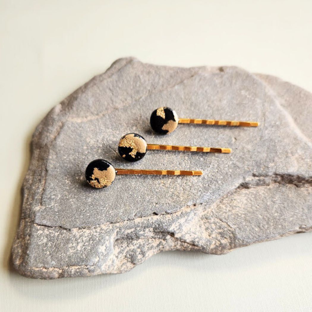 Black, Gold, and Brown Hair Pin Set - Decorative Hair Accessory