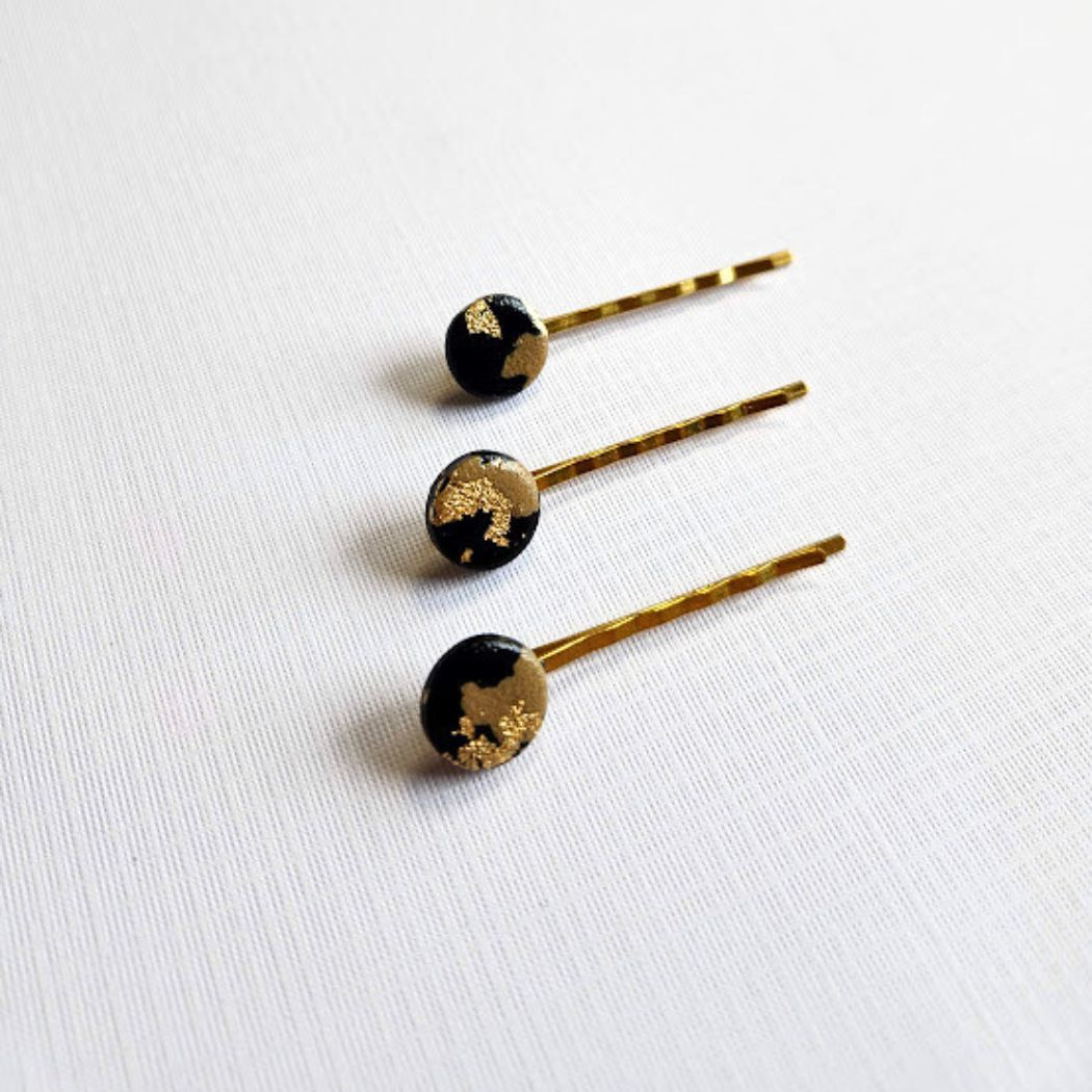 Black, Gold, and Brown Hair Pin Set - Decorative Hair Accessory