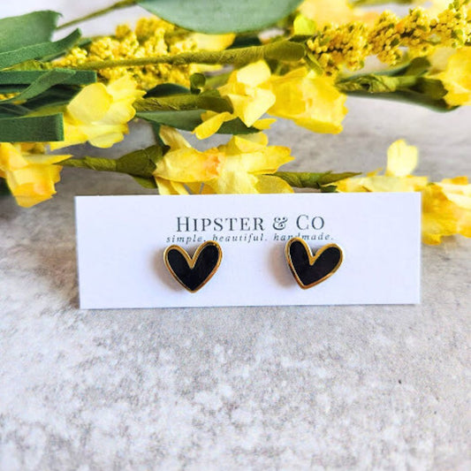 Black Polymer Clay and Brass Stud Earrings