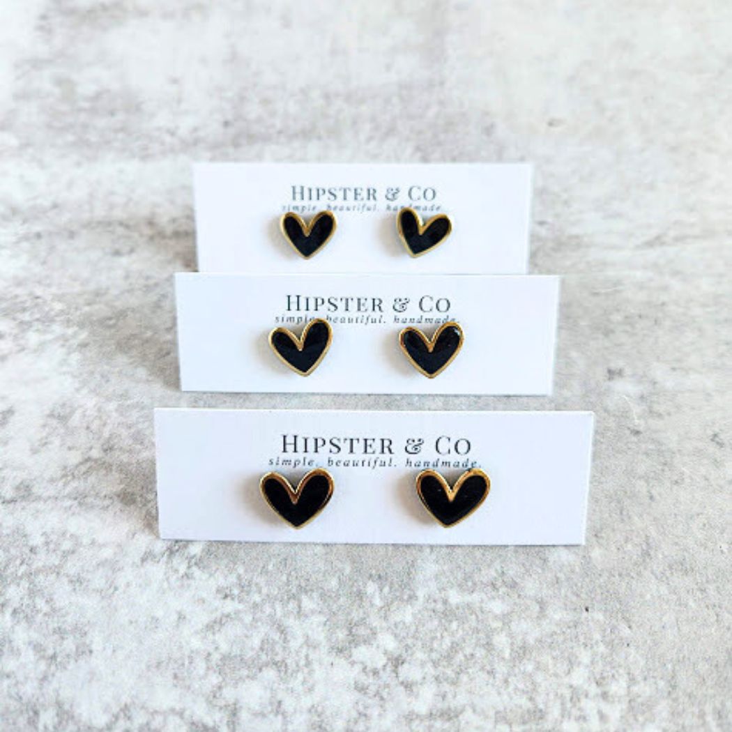 Black Polymer Clay and Brass Stud Earrings