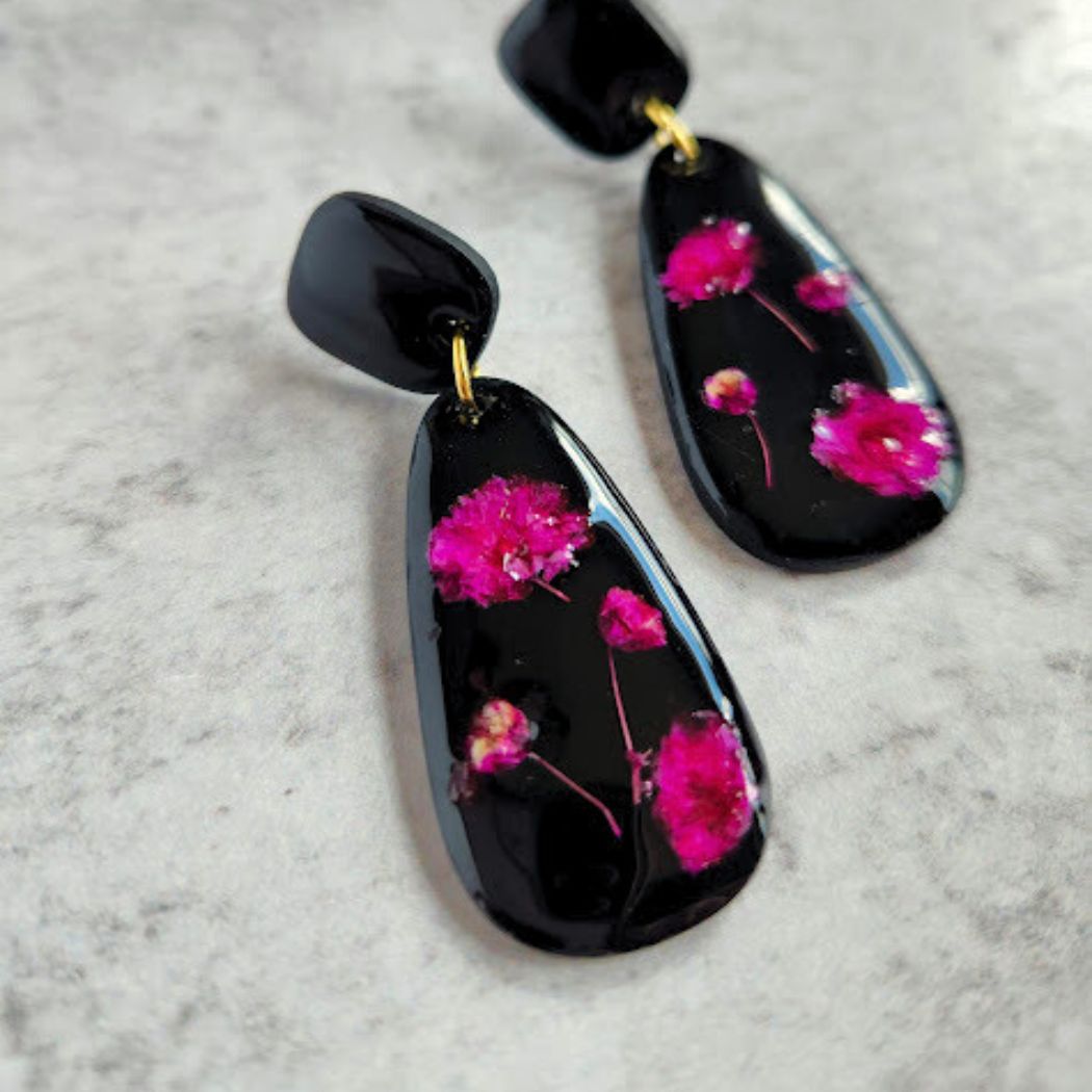 Teardrop Floral Polymer Clay Earrings