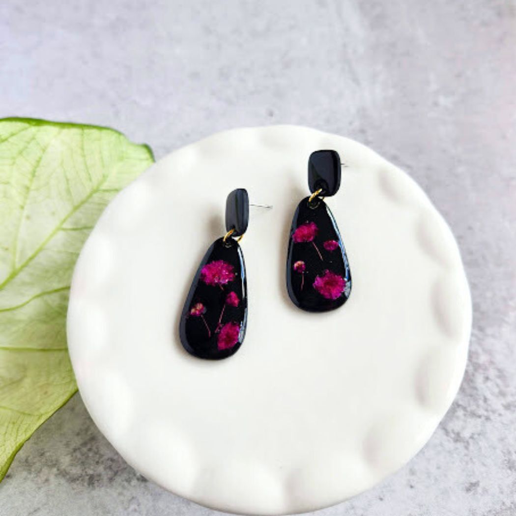 Teardrop Floral Polymer Clay Earrings