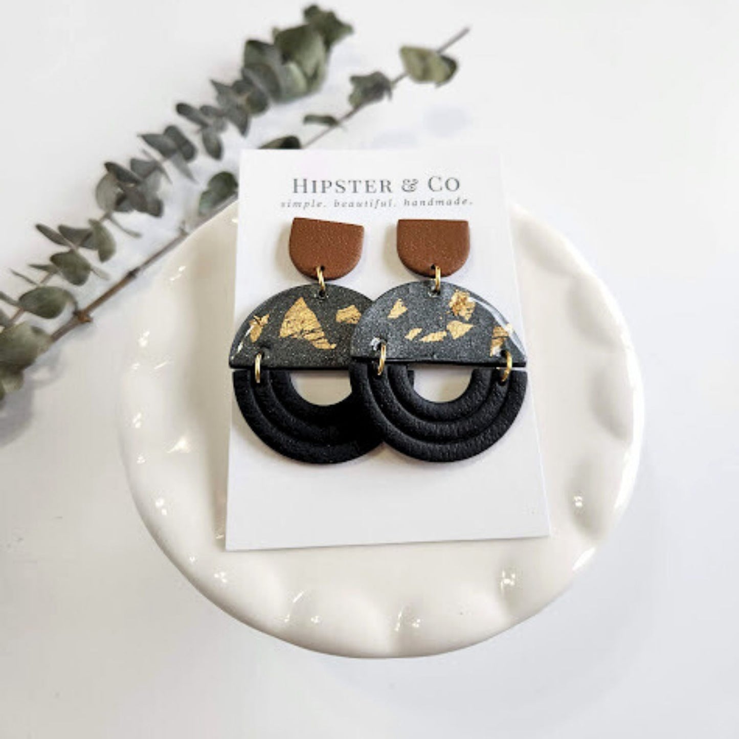 Black Slate and Brown Color Block Geometric Earring