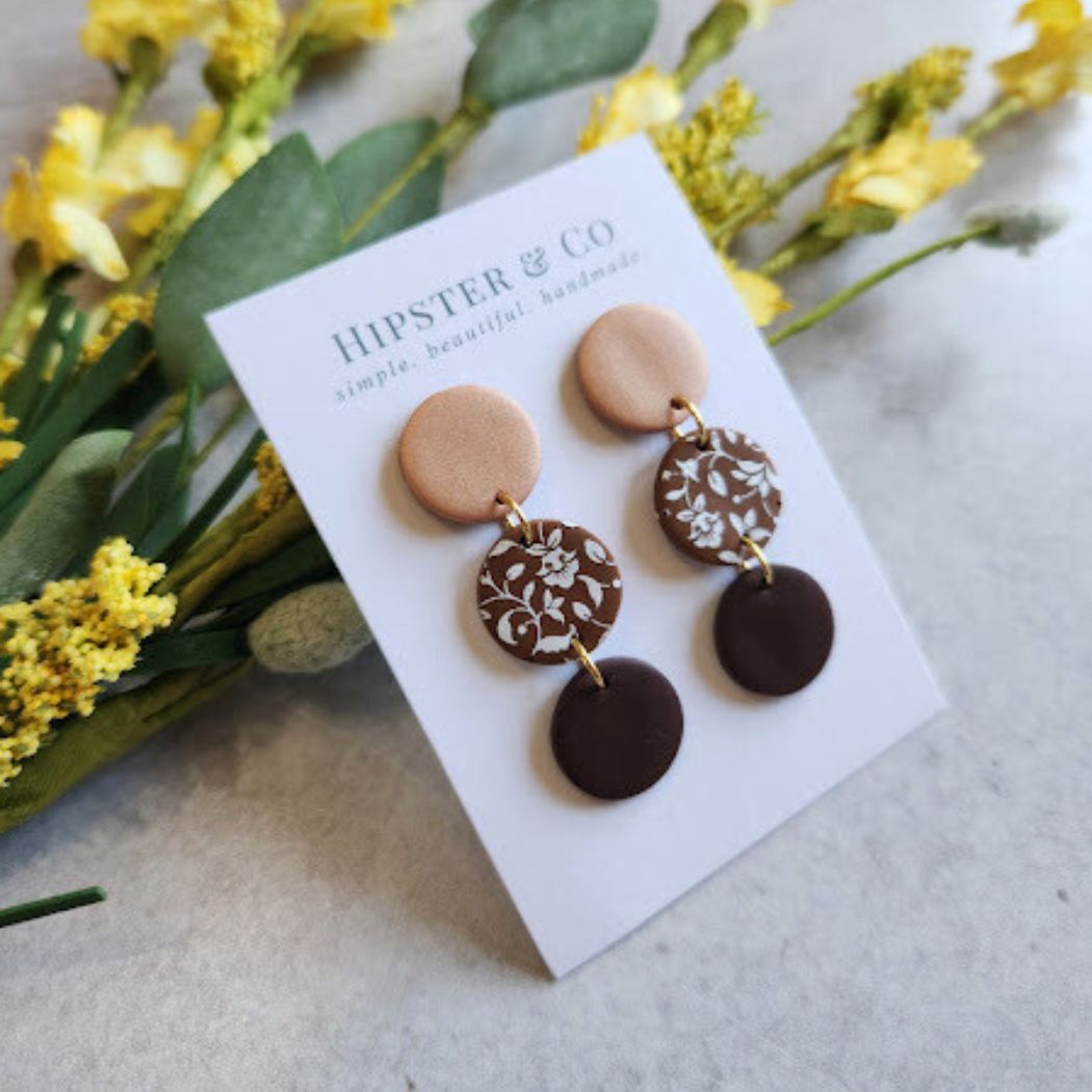 Copper and Brown Geometric Dangle Earring - The Pierre