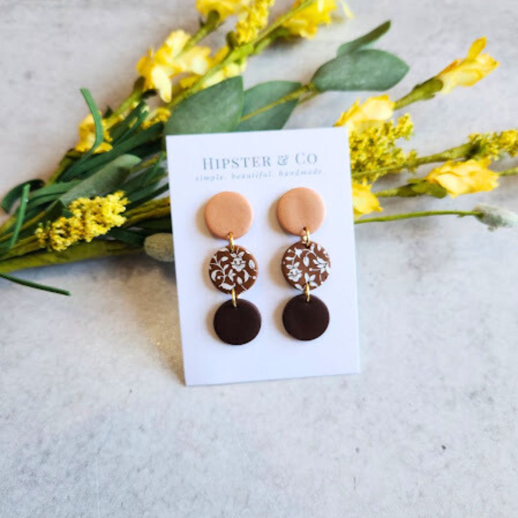 Copper and Brown Geometric Dangle Earring - The Pierre