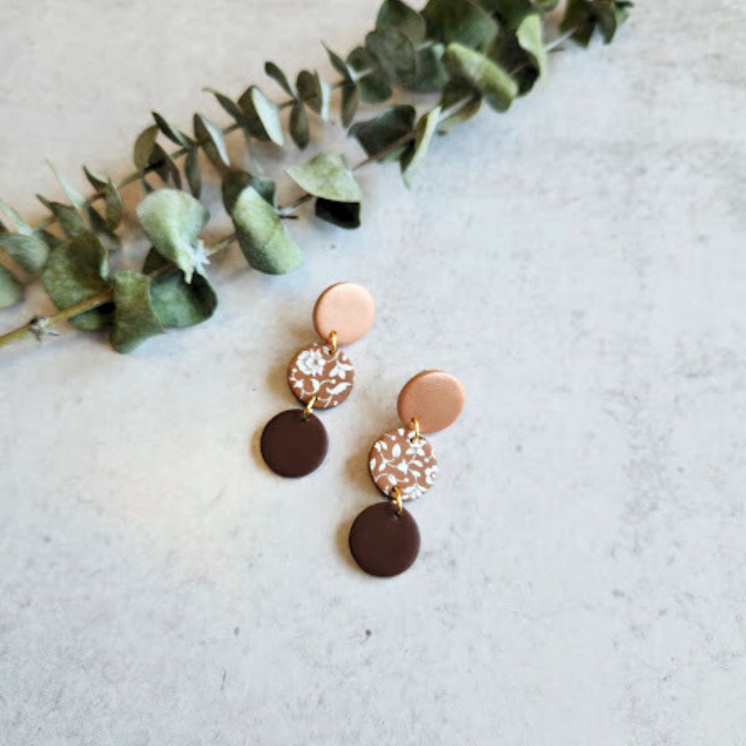 Copper and Brown Geometric Dangle Earring - The Pierre