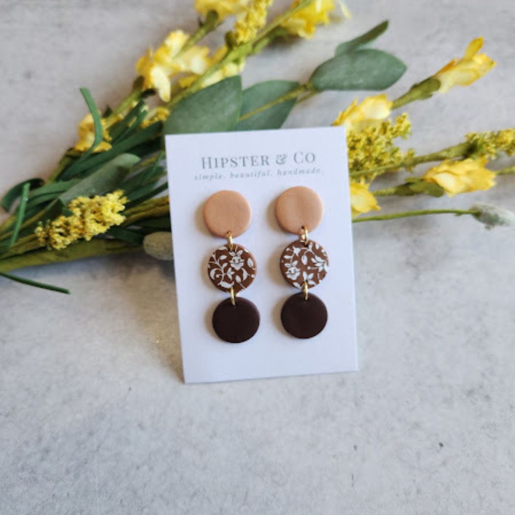 Copper and Brown Geometric Dangle Earring - The Pierre