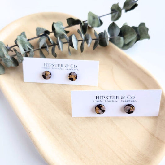 Brown, Taupe, and Gold Mini Round Stud Earrings