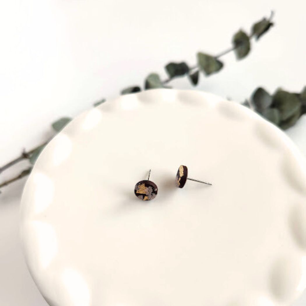 Brown, Taupe, and Gold Mini Round Stud Earrings