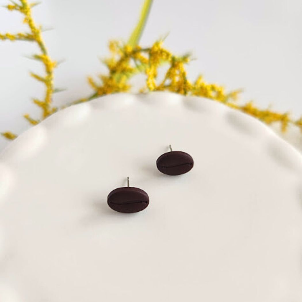 Coffee Bean Polymer Clay Stud Earrings