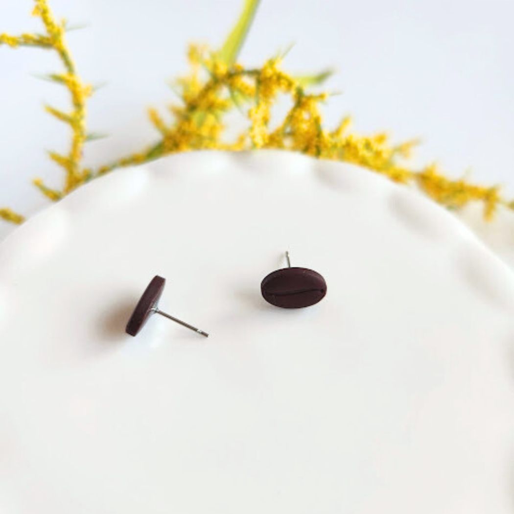 Coffee Bean Polymer Clay Stud Earrings