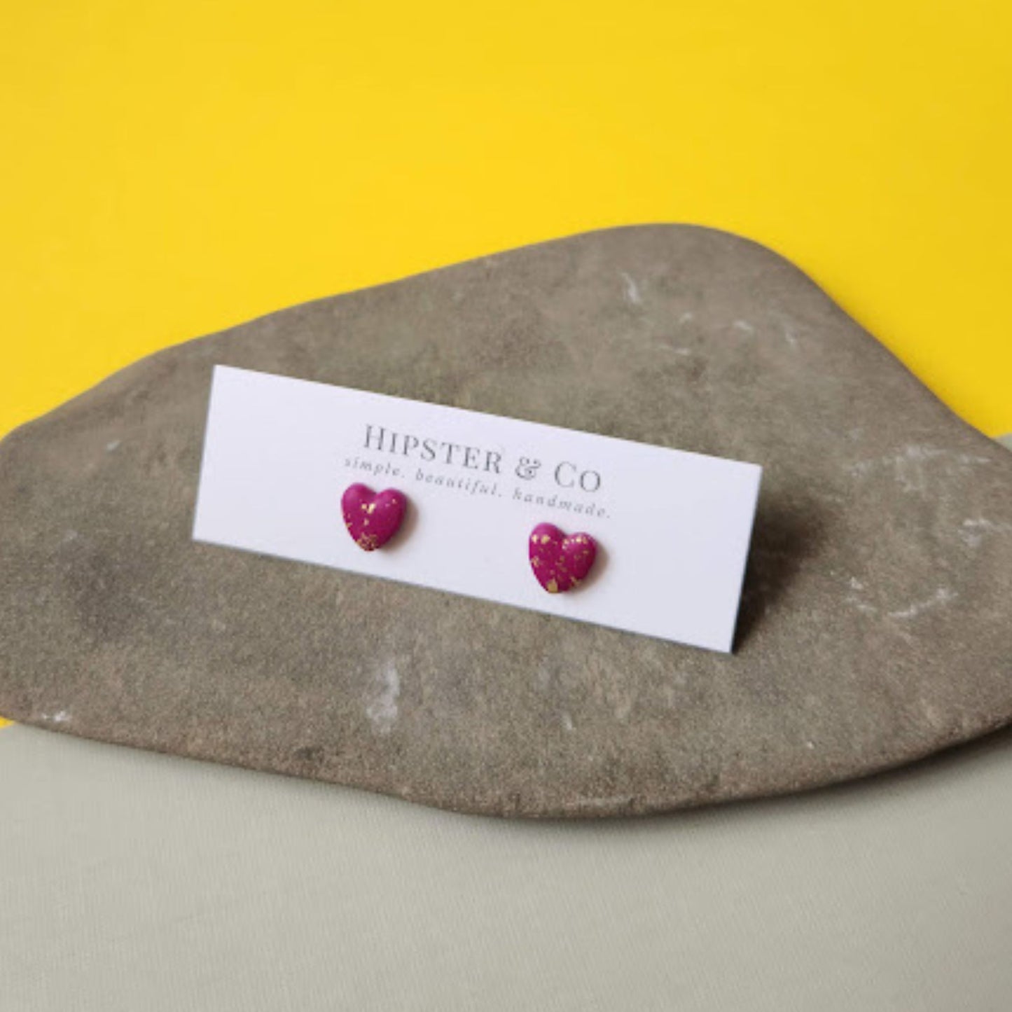 The Brielle Heart Shaped Fuchsia and Gold Polymer Clay Stud Earrings