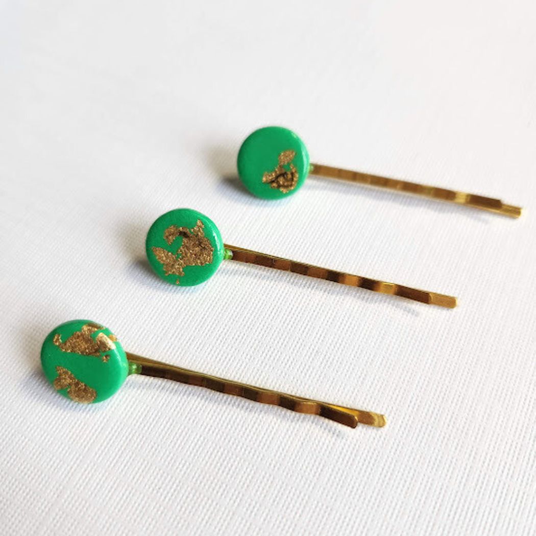 Green and Gold Hair Pin Set - Decorative Hair Accessory