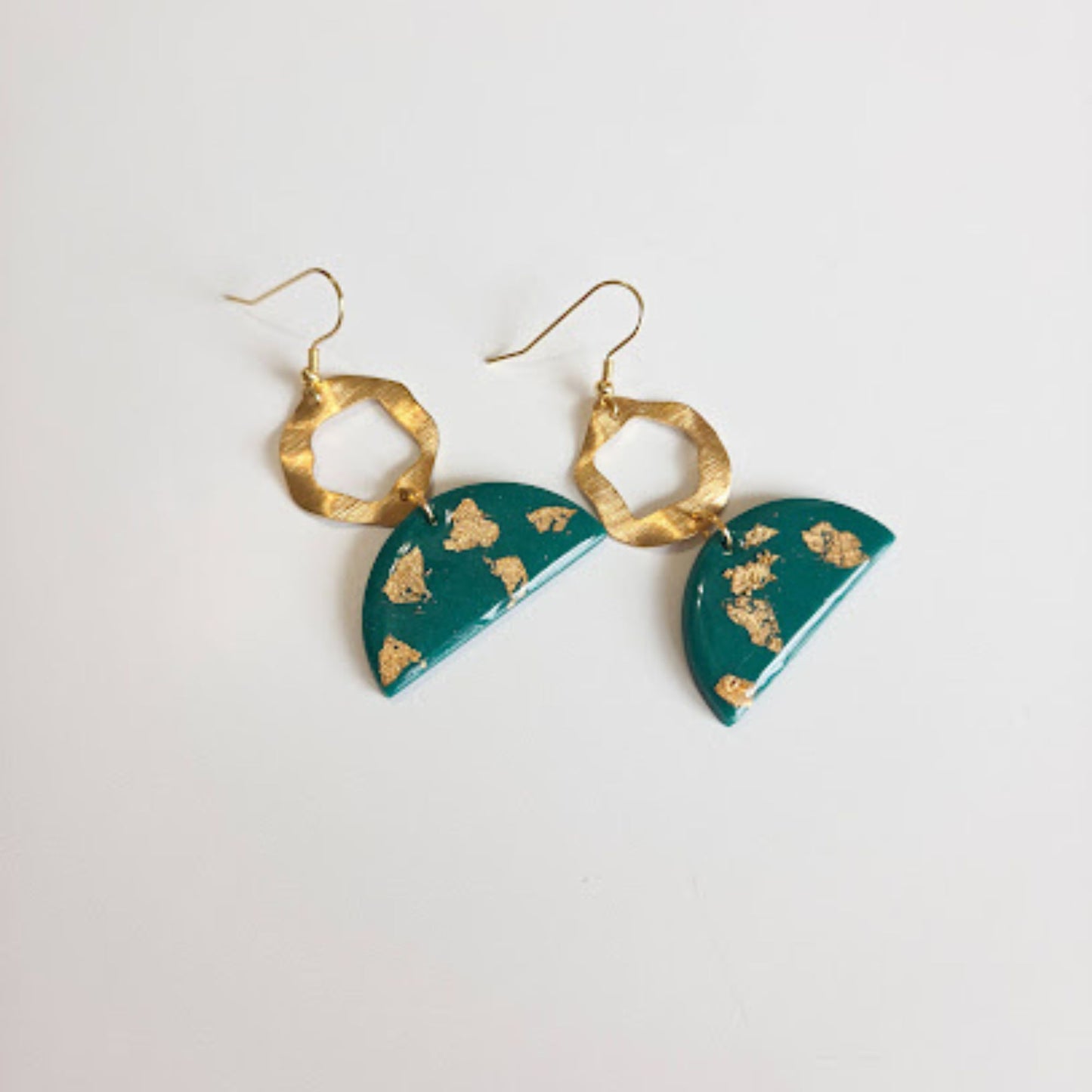 Green and Gold Polymer Clay Dangle Earrings