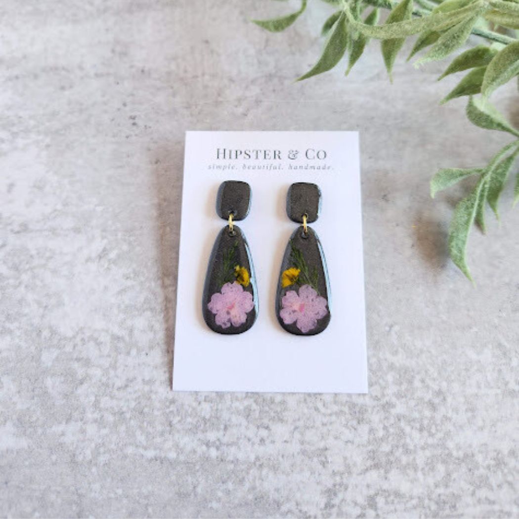 Teardrop Floral Polymer Clay Earrings
