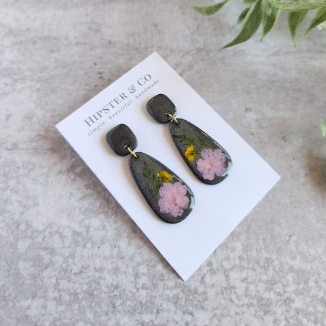 Teardrop Floral Polymer Clay Earrings