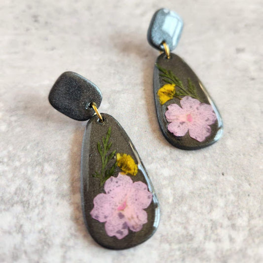 Teardrop Floral Polymer Clay Earrings