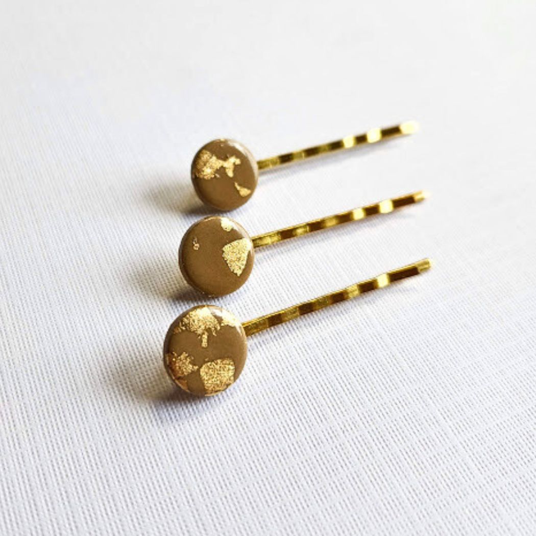 Taupe and Gold Hair Pin Set - Decorative Hair Accessory