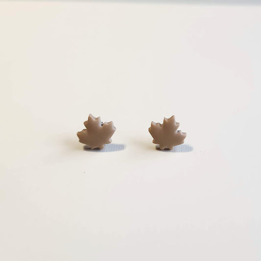 Brown Autumn Leaf Polymer Clay Stud Earrings